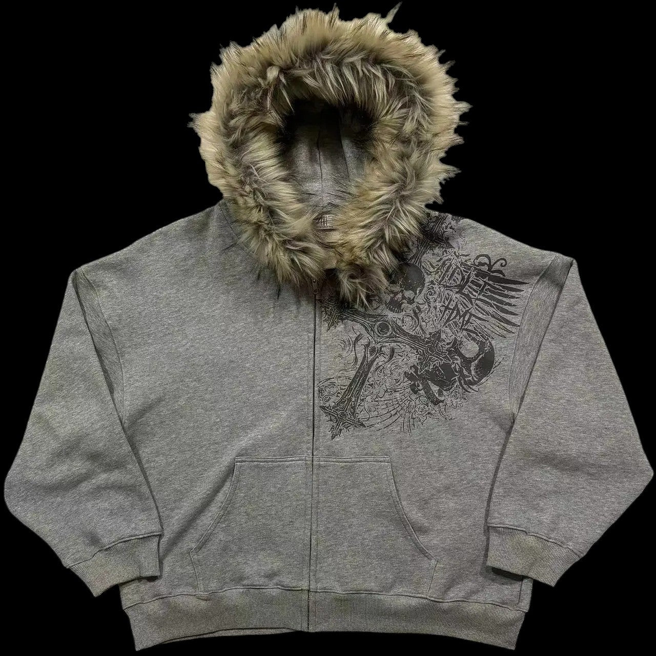 GOTHIC FUR HOODIE (GREY)