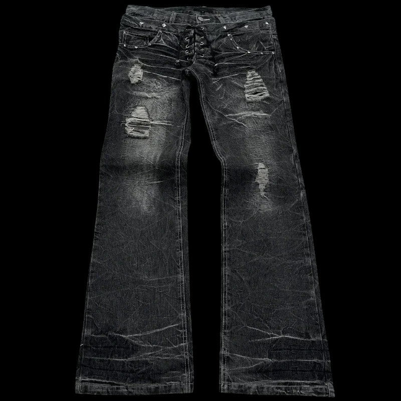 DOUBLE WAIST DISTRESSED JEANS