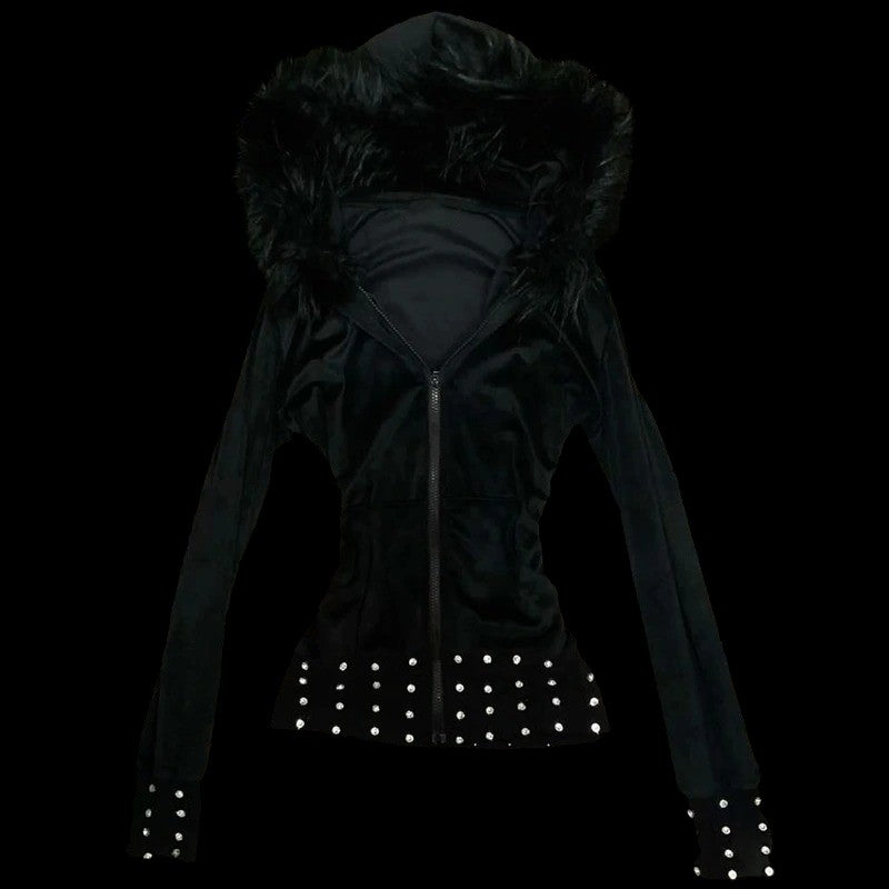 STUDDED FUR HOODIE